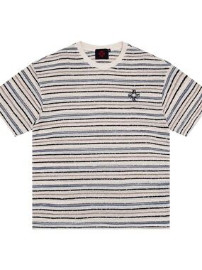 Nokwal Streetwear Vintage Horizon Loose Thread Stripe T-Shirt L